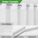 eachope No Hooks Needed Linen Textured Shower Curtain with Snap-in Fabric Liner Set,White Hotel Luxury Decor Shower Curtains for Bathroom with Mesh Top Window,Waterproof & Washable,71Wx74H