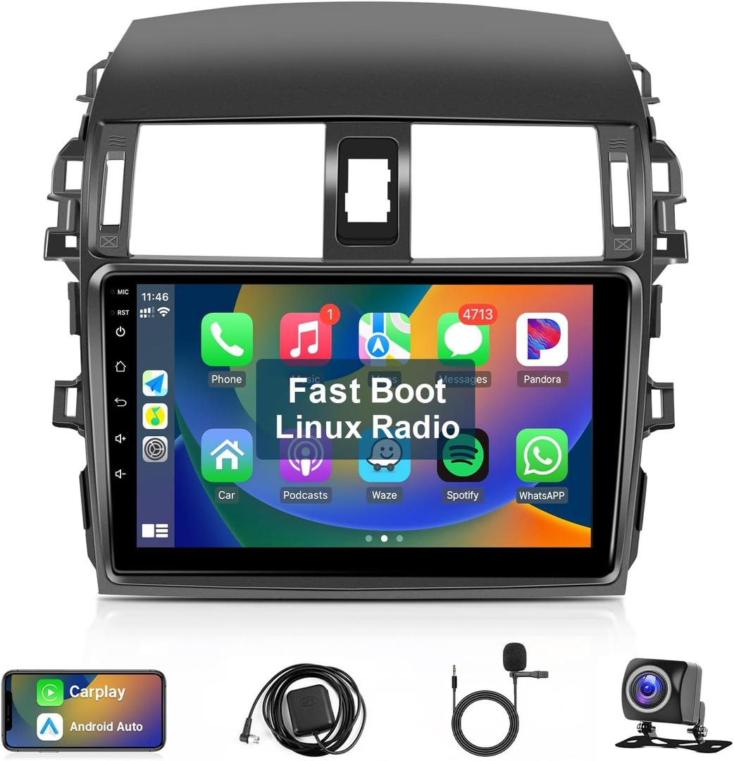 Leadfan Linux Car Radio for Toyota Corolla 2009 2010 2011 2012 2013 Fast Boot Stereo Replacement with Wireless Carplay Android Auto 9'' Touchscreen Bluetooth WiFi Backup Camera SWC