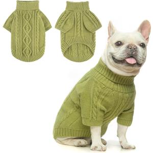 BEAUTYZOO Small Dog Sweater-Dog Sweatshirt Pullover Cable Knit Wear Classic Turtleneck Thick Cold Weather Clothes for Small Dogs, Medium Dogs, Puppies, Green Cable Medium (Back: 16", Chest: 21", Neck: 13")