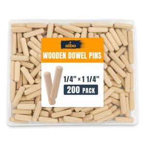 ALBO Wooden Dowel Pins 1/4 x 1-1/4 inch Fluted Wood Dowels Rods 200 Pack Hardwood Crafts Dowel Pegs