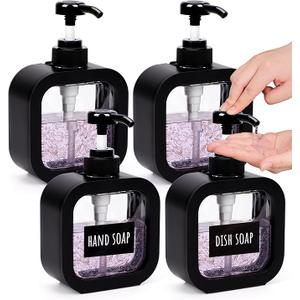 Foaming Soap Dispenser, 4 Pack 300ml (10oz) Plastic Refillable Foaming Hand Soap Dispenser with 16 Pcs Waterproof Labels, Foam Pump Bottle for Bathroom and Kitchen (Black)