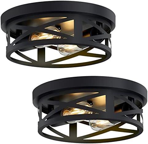 SKEJAO Flush Mount Ceiling Light Fixture,Black 2-Light Hallway Light Fixtures Ceiling,Light Fixtures Ceiling Mount for Farmhouse,Kitchen,Hall (2 Pack)