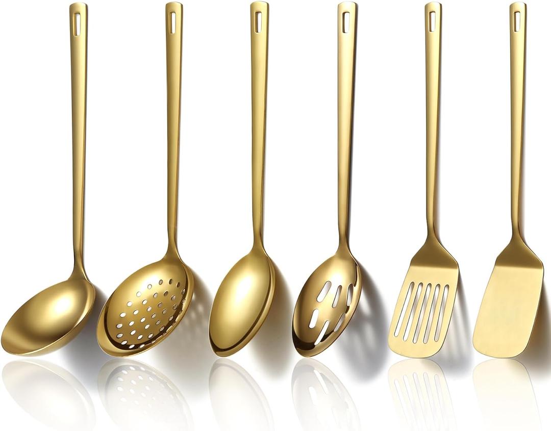 Evanda Gold Kitchen Utensils Set 6pcs, Titanium Plating Stainless Steel Cooking Utensils Set, Heavy Duty Kitchen Tools Spatulas Set, Home Essentials Kitchen Gadgets Accessories