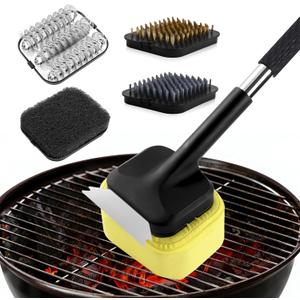BBQ Grill Brush SetSafe Grill Cleaning Brush Set and Scraper with Replacement Sponge Heads and Various Cleaning Brushes for Porcelain Charcoal Grill
