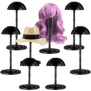 Shimeyao 8 Pcs Adjustable Wig Stand 4.53 to 14.37 Inches Portable Wig Head Holders Plastic Hat Stands for Display Non slip Fake Hair Storage Holder for Multiple Fake Hair Styling Cap Storage(Black)
