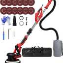 Drywall Sander with Vacuum Dust Collector(02/11/2025 Upgraded) 8-Amp Popcorn Ceiling Removal Tool with 7 Variable Speed 800-1800RPM, Extendable Handle, LED Light, 12pcs Sanding Discs, Red