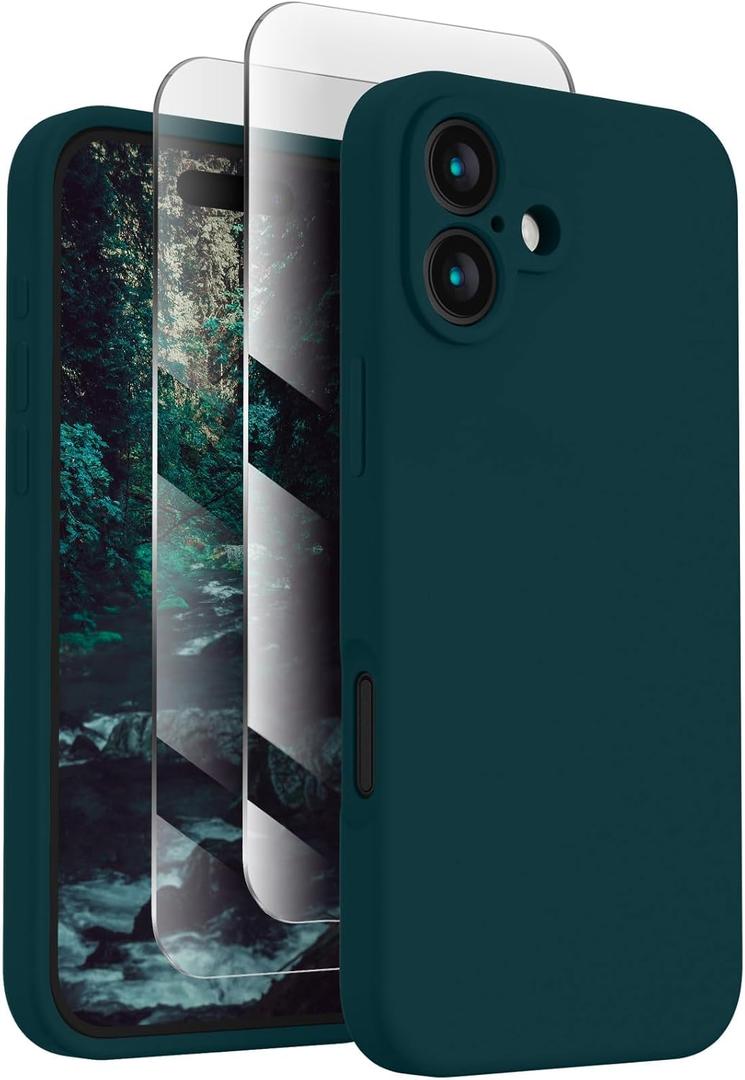 FireNova Designed for iPhone 16 Case, Silicone Upgraded [Camera Protection] Phone Case with [2 Screen Protectors], Soft Anti-Scratch Microfiber Lining Inside, 6.1 inch, Teal