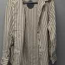 CHYRII Womens Striped Button Down Shirt Casual Long Sleeve Blouse Top (Medium, Tan)