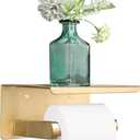 NearMoon Toilet Paper Holder with Shelf, Heavy Duty Bath Toilet Roll Holder with Phone Shelf Tissue Hanger for Bathroom/Kitchen No Drill or Wall Mounted(304 Stainless Steel, Brushed Gold)