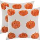 LUOYEHK Halloween Throw Pillow Covers 18x18 Set of 2 Orange Pumpkins Embroidered Pillow Cases Holiday Thanksgiving Velvet Cushion Covers for Couch Sofa Bed