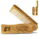 Striking Viking Folding Wooden Comb for Men - Sandalwood Switchblade Beard Comb for Grooming and Styling - Use Dry or With Oils & Balms (Folding Comb)