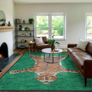 Seavish Tiger Rug 8x10 Rugs for Living Room Washable Green Animal Print Rugs for Bedroom Aesthetic Low Pile Modern Large Western Decor Accent Area Rugs Soft Floor Carpet for Playroom Dining Room