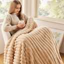 NEWCOSPLAY Super Soft Twin Blanket Brown Premium Silky Flannel Fleece 3D Ribbed Jacquard Lightweight Bed Blanket All Season Use Brown Ribbed, Twin(60"x80")