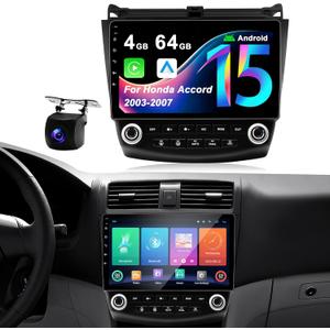 4G 64G Car Radio for Honda Accord 7th 2003-2007: Upgrade Android 15 10.1" 1280*720 Touchscreen Stereo Wireless CarPlay & Android Auto, Bluetooth 5.4, WiFi 6, GPS, FM, RDS, EQ, SWC, 1080P Backup Camera
