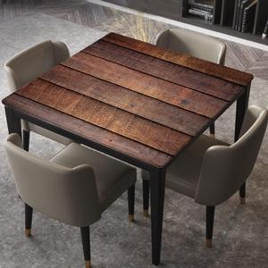 Elastic Edged Square Fitted Tablecloth, Polyester, Fits 48"x48" Table, Wooden Theme -10, Rustic Elegant, Perfect for Dining Table, Outdoor Parties
