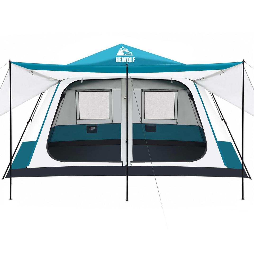 Hewolf Instant Tent for 8-10 Person Camping, Waterproof Easy Pop Up Tent Sets Up in 60 Seconds for Family Outdoor Hiking & Backpacking with Carry Bag(Blue-8)