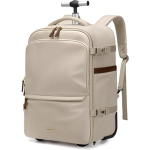 GOLF SUPAGS Rolling Backpack for Women 17 Inch Convertible Travel Laptop Backpack with Wheels, 32L Carry On Business Luggage Daypack Water-Resistant Rolling Bag for Work Short Trips (Apricot)