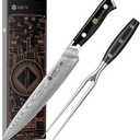 Carving Knife Set 2PCS: Damascus Carving Knife and Fork Set, Carving Set for Turkey, Meat, BBQ, Brisket, Full Tang Slicing Knife with Christmas Elegant Box, G10 Handle