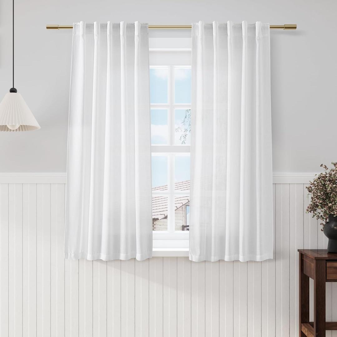 Nanspring White Kitchen Curtains 54 Inch Length 2 Panels Back Tab Thermal Insulated Drapes for Bedroom Living Room Dining Room Energy Efficient Window Treatment 40x54 Inch