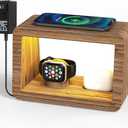 Bamboo Charging Station for Multiple Devices, 15W Fast Wireless Charger Night Light with 3 Color& 4 Adjustable Brightness, Night Stand Charger Station for iPhone/iWatch/AirPods (6953)