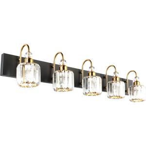 Ralbay Modern LED Bathroom Vanity Lights 5-Lights Crystal Vanity Lights Over Mirror Modern Black Bathroom Vanity Lighting Fixtures (Round-Black+Gold)