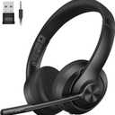 AOC Wireless Headset with Mic for Work, Bluetooth 5.4 Computer Headphones with USB-C Dongle, Clear Call Mic, 30H Battery, One-Touch Mute for PC, Laptop, Home Office, Zoom, Phones - Black
