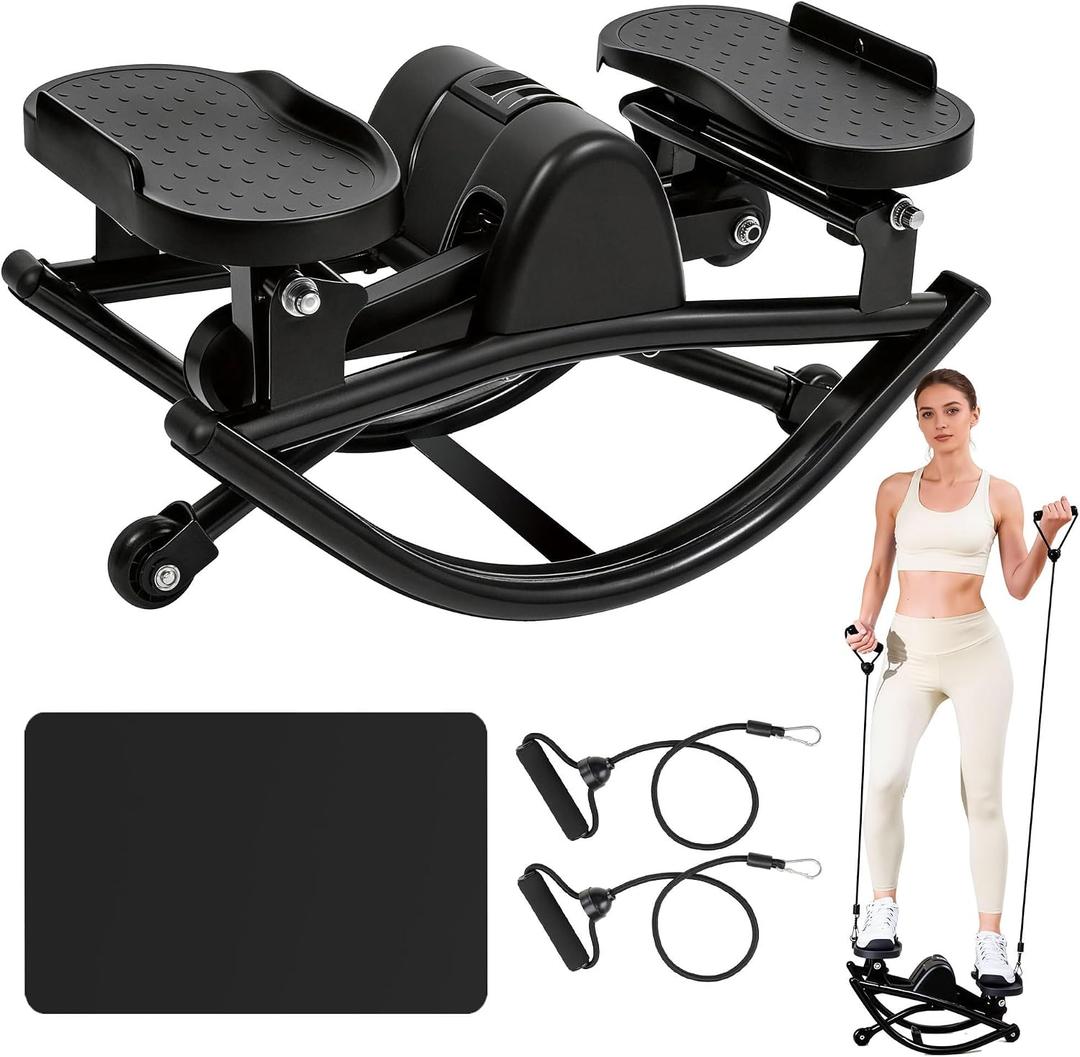 Rock Stepper - Steppers for Exercise at Home, Portable Stepper Side to Side with Digital Display & Resistance Bands, 330 LBS Capacity Full Body Workout Low-Impact Knee-Friendly 3D Stair Stepper