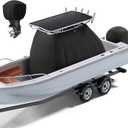 1200D Heavy Duty Waterproof T-Top Boat Center Console Cover | T-Top Boat Cover with Motor Cover, Heavy Duty Thick Tear-Resistant Marine Grade Polyester, 95" L x 59" W x 72" H, Black