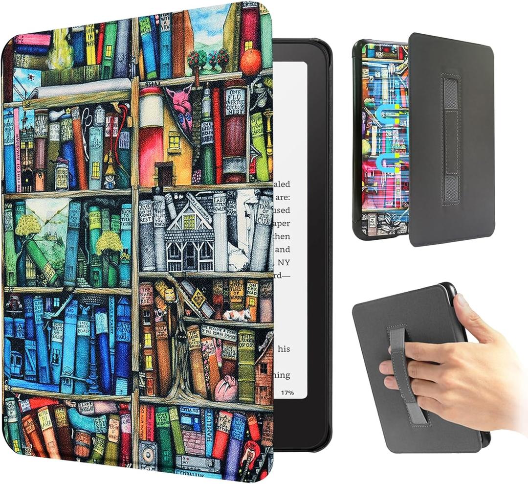 SCSVPN Case for Kindle Paperwhite 12th Generation 2024 & Kindle Colorsoft Signature Edition (7''), All-New Slim PU Leather Double-Sided Magnetic Back Cover with Hand Strap Auto Sleep/Wake, Bookshelf