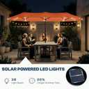 15FT Large Outdoor Patio Umbrella with Solar Lights and Base, Double-Sided Table Umbrellas with 48 LED Lights, Rectangle Market Umbrella for Pool, Deck, Backyard