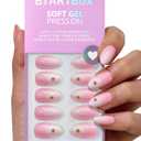 2 x BTArtbox Press on Nails, Short Almond Pink Fake Nails, 32Pcs Full Kit