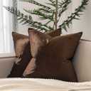 JUSPURBET Brown Throw Pillow Covers Set of 2 Decorative Velvet Pillow Covers for Couch Sofa Bed Soft Cushion Covers Cases with Invisible Zipper for Living Room Home Decor 24x24 inch