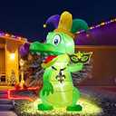 Shappy 6 ft Huge Mardi Gras Inflatable Decoration Inflatable Alligator with Crown Necklace Built in LED Lights Blow up Alligator for Mardi Gras Yard Garden Outdoor Decoration