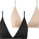 INIBUD Bralette for Women Removable Padded Bra Yoga Seamless V Neck Triangle Adjustable Straps Wireless (Small, Black+cream)
