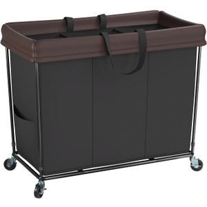 Mefirt 320L Laundry Hamper with Wheels, 3 Section Large Rolling Laundry Basket Bag with Wheels, Clothes Hamper Cart for Laundry, Bedroom, Bathroom and Dorm, Missing Screws