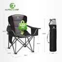 ALPHA CAMP Heavy Duty Camping Chair 500LBS Capacity, Oversized Folding Chair for Heavy People, Padded Portable Outdoor Chair with Cooler Bag & Cup Holder for Camping, Fishing, Beach, 1PC
