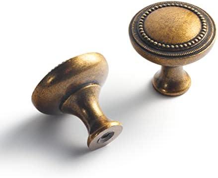 Goo-Ki 6 Pack Antique Brass Cabinet Knobs Solid Zinc Alloy Hardware - Vintage Brass Kitchen Drawer Knobs Single Hole/Screw Bar Drawer Pulls Cabinet Handles