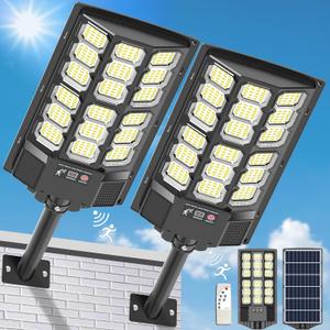 Solar Lights Outdoor, IP66 Waterproof Dusk to Dawn Bright Solar Street Lights, Flood Light with Motion Sensor and Remote Control, Solar Powered Security Light for Yard Fence Patio 2-Pack