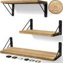 BAYKA Wall Shelves for Bedroom Decor, Floating Wall Shelves for Living Room Kitchen Storage, Wall Mounted Rustic Wood Floating Shelves for Kids Books, Corner Shelves for Bathroom(BrownSet of 3) (Carbonized Brown Board & Black Brackets)