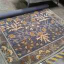 Handmade Floral Adeline Beige/Blue Tulips Traditional Crafted Wool Area Rug for Living Room Bedroom and Kitchen ( 7X10 FT)