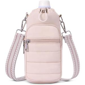 Water Bottle Bag 40 oz Crossbody Holder for Walking Hiking Insulated Carrier Purse with Adjustable Strap (Pink)