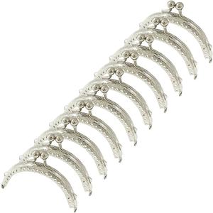 Piutouyar 10 Pcs Metal Purse Frame, Vintage Bag Kiss Clasp Lock, Retro Style Arch Frame Coin Purse Hardware with Lotus Beads Embossed(8.5cm / 3.3inch, Silver)