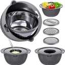 4-1 Colander with Bowl Set - Pasta Strainer - Colander for Kitchen - Strainers and Colanders Rice Strainer Fruit Cleaner Veggie Wash Sink Strainer Kitchen Essentials - Dark Grey