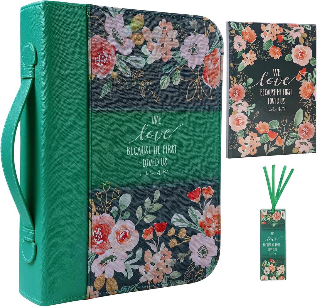 Faithful Hers Bible Cover Case for Women 3pcs Bible Bag Set with Notebook and Bookmark Woman PU Leather Book Carrying Case for Lady Bible Case Christian Gifts for Christmas Thanksgiving Day
