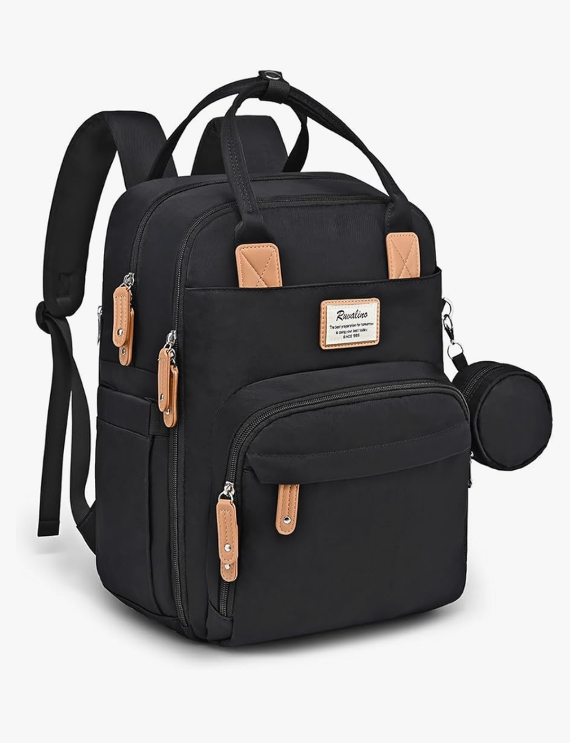 RUVALINO Diaper Bag Backpack, Multifunction Travel Pack Maternity Baby Changing Bags, Large Capacity, Waterproof, Black