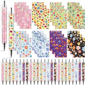 48 PCS Floral Pens Flower Ballpoint Pens Flower Notepads Set Back to School Gift Employee Gifts School Office Supplie, Wedding Favors, Floral Design, Bridal Shower Office Home Party Present Giving