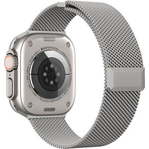 EPULY Compatible with Apple Watch Band 44mm 45mm 46mm(Series 10) 49mm,Stainless Steel Mesh Loop Magnetic Clasp for iWatch Ultra Series 9 8 SE 7 6 5 4 Women Men -49/46/45/44mm Titanium
