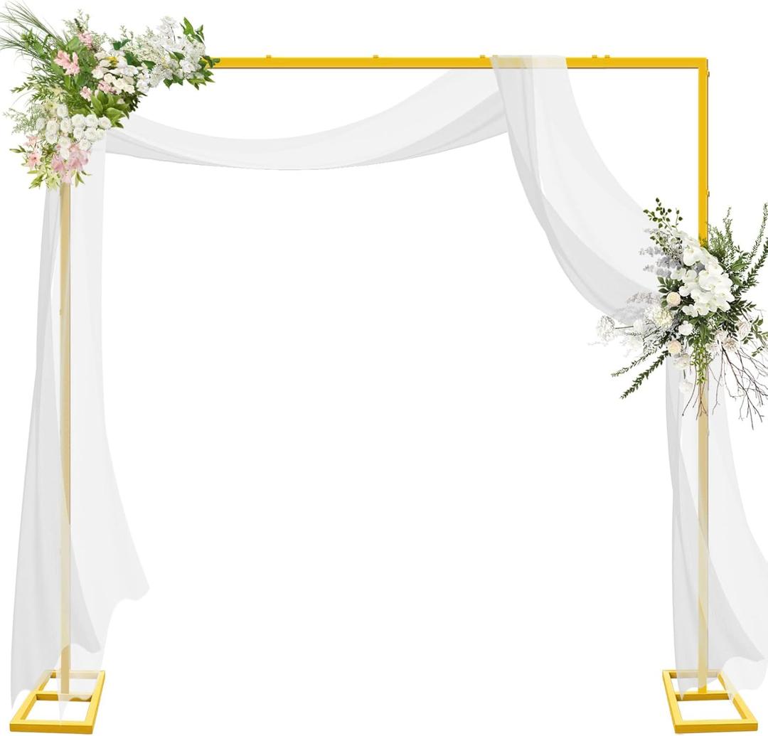 8FT x 8FT Heavy Duty Adjustable Arch Backdrop Stand, Gold Square Back Drop Metal Balloon Arch Stand Kit Frame for Party Wedding Birthday Photobooth Decorations 8FT x 8FT Heavy Duty Adjustable Arch Backdrop Stand, Gold Square Back Drop Metal Balloon Arch Stand Kit Frame for Party Wedding Birthday Photobooth Decorations