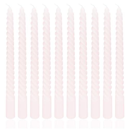 10 Inch 10 Pack Pink Spiral Taper Candle Set, Long Candles Dripless Unscented Candlesticks for Dinner Shower Party Brithday Wedding Engagement Party Valentine's and Home Decor