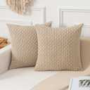 Kevin Textile Throw Pillow Covers Soft Corduroy Decorative Set of 2 Boho Striped Pillow Covers Pillowcases Farmhouse Home Decor for Couch Bed Sofa Living Room 22x22 Inch Beige